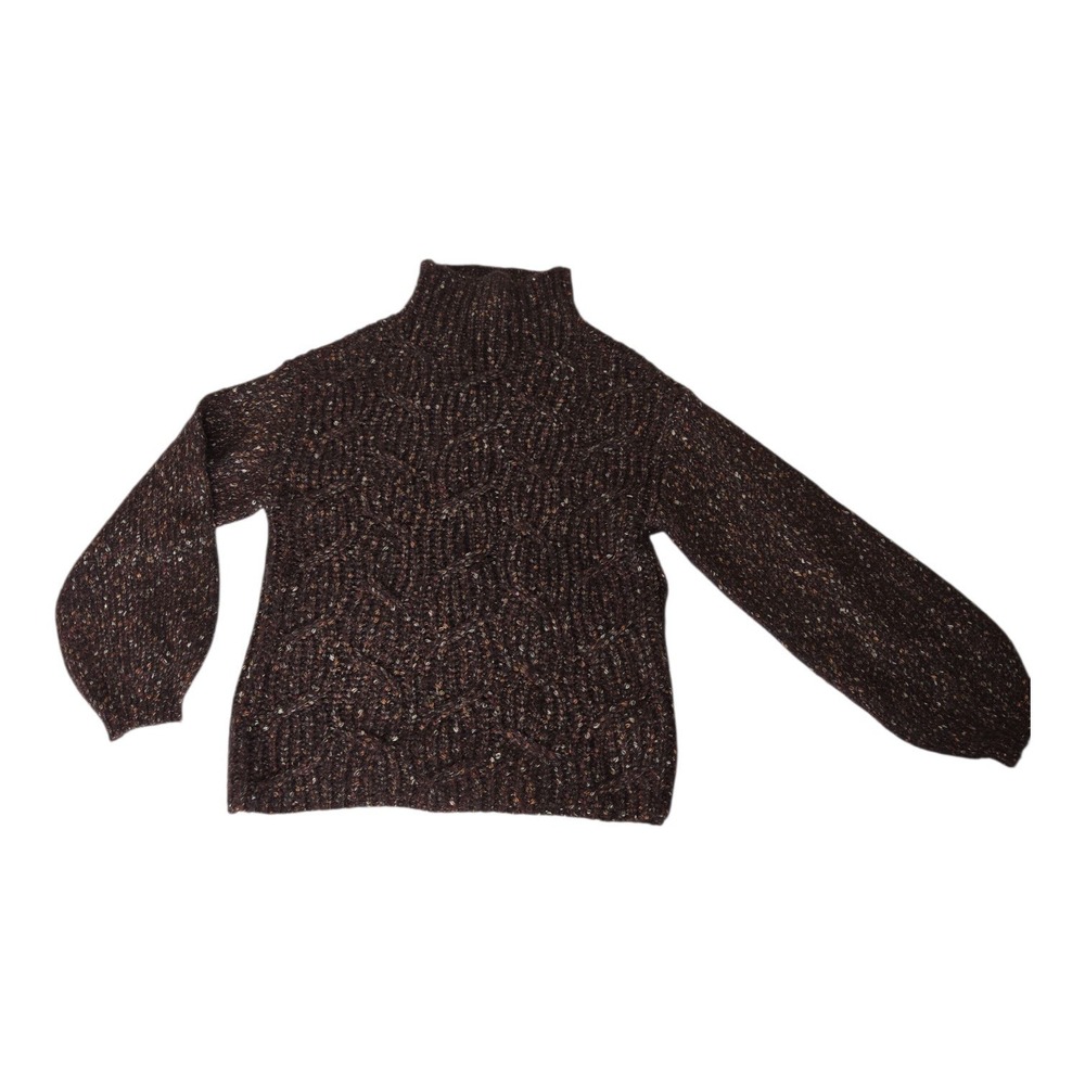 MB Textured Knit Turtleneck Sweater Speckled Brown Balloon Sleeve Women's Size S - Picture 3 of 6